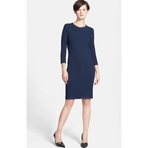 Vince Sheath Dress Women Pencil 3/4 Sleeve Mallar Navy Blue Size XS